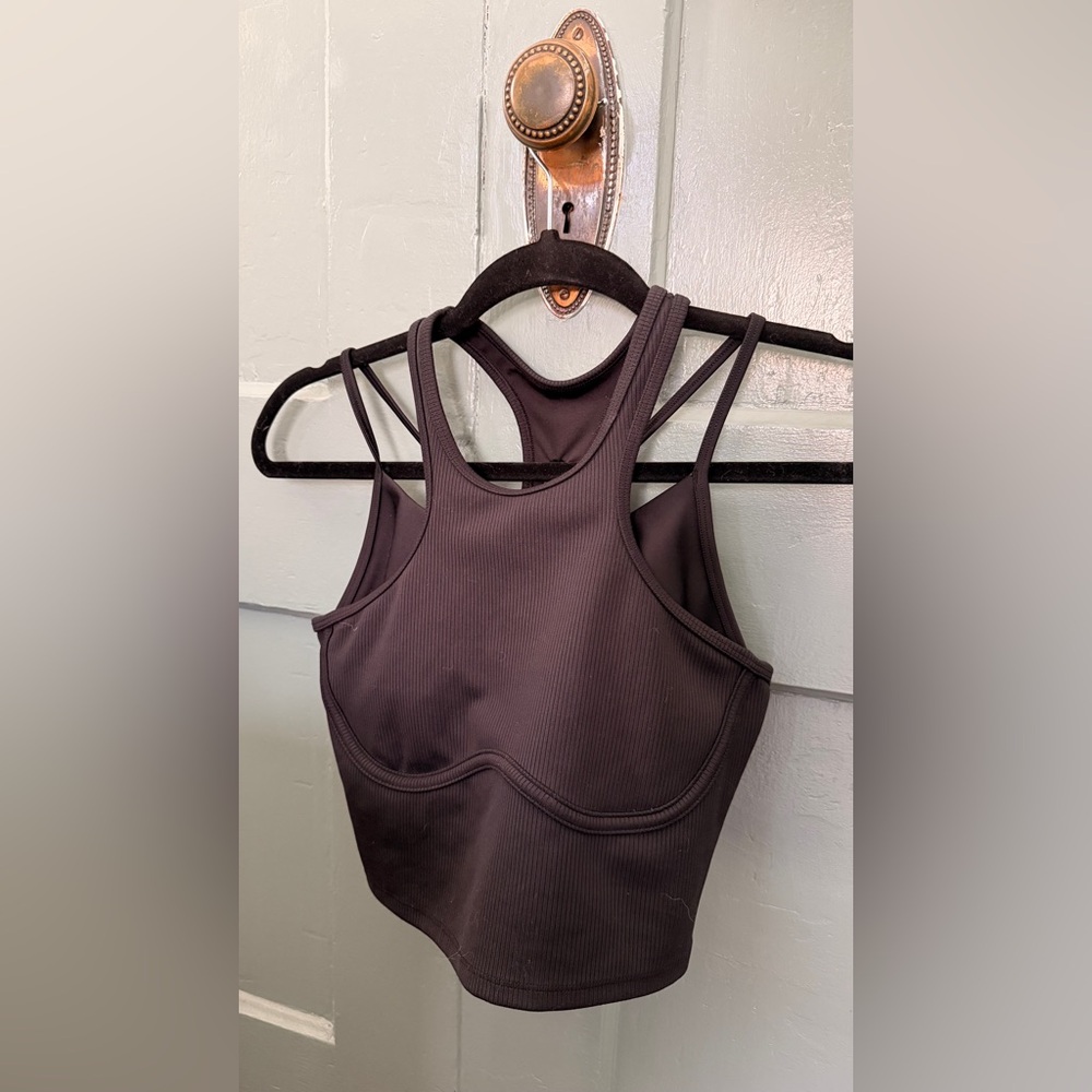 ALO Yoga Black Ribbed Strappy Sports Bra Tank